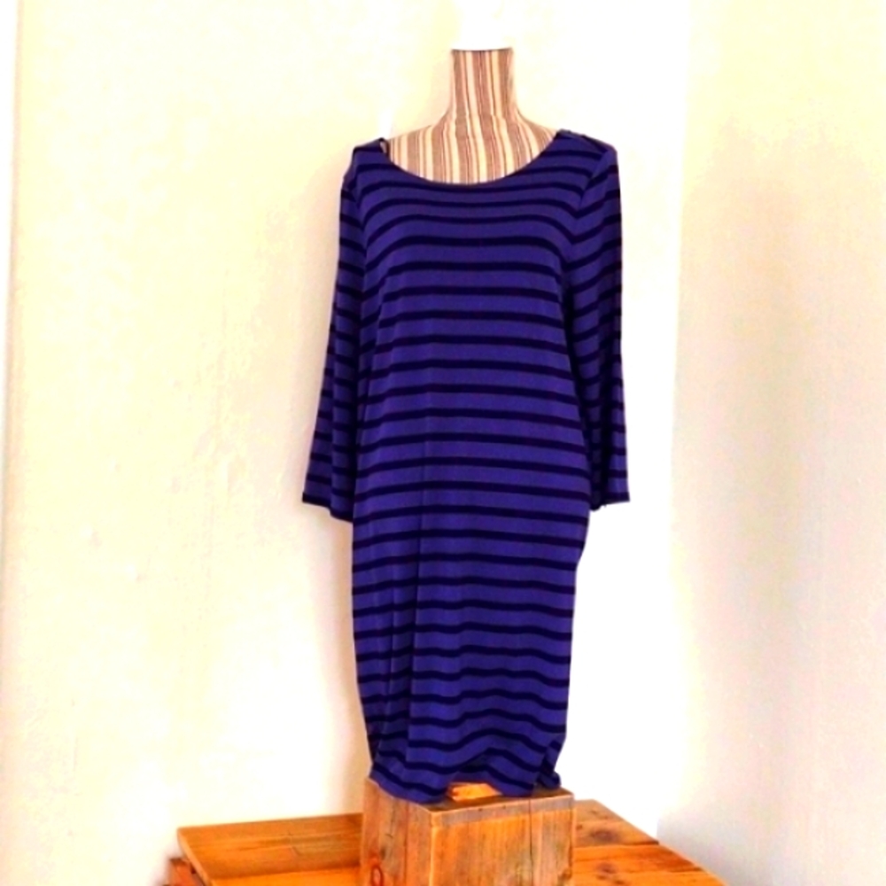 Andrea Jovine Weekend Dresses Navy & Black Striped Cut and Sew Dress NWT XL